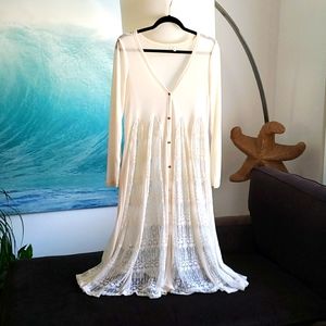 En Creme L Swim Cover Up Long Sleeve Lace Sweater